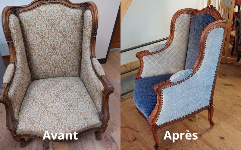 rénovation de bergère à oreilles avant, après