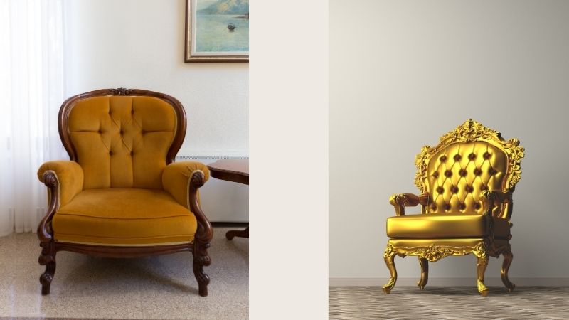 fauteuil moderne à gauche et fauteuil ancien à droite